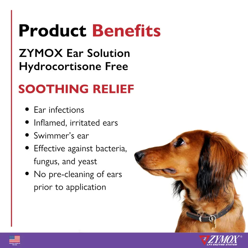 Zymox Dog Health Ear Solution 1.25 oz Bottle No Hydrocortisone
