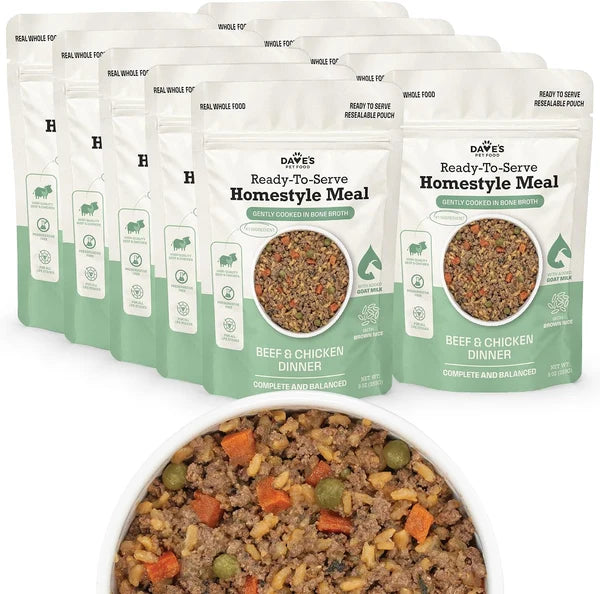Dave's Beef & Chicken with Brown Rice, Goat Milk Pouch Recipe for Dogs 9 oz Pouches