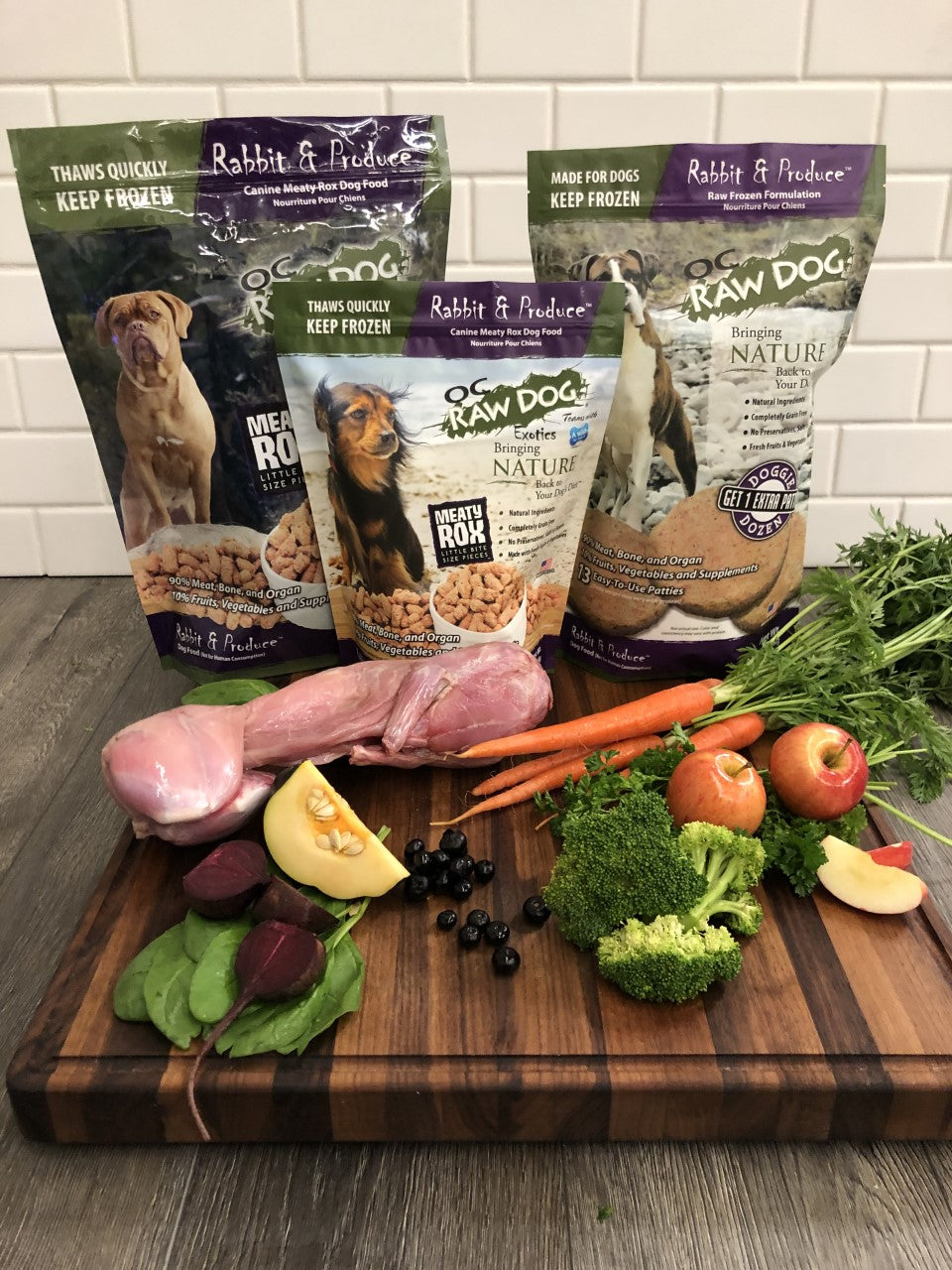OC Dog Raw RABBIT & PRODUCE ~ 3# Meaty Rox