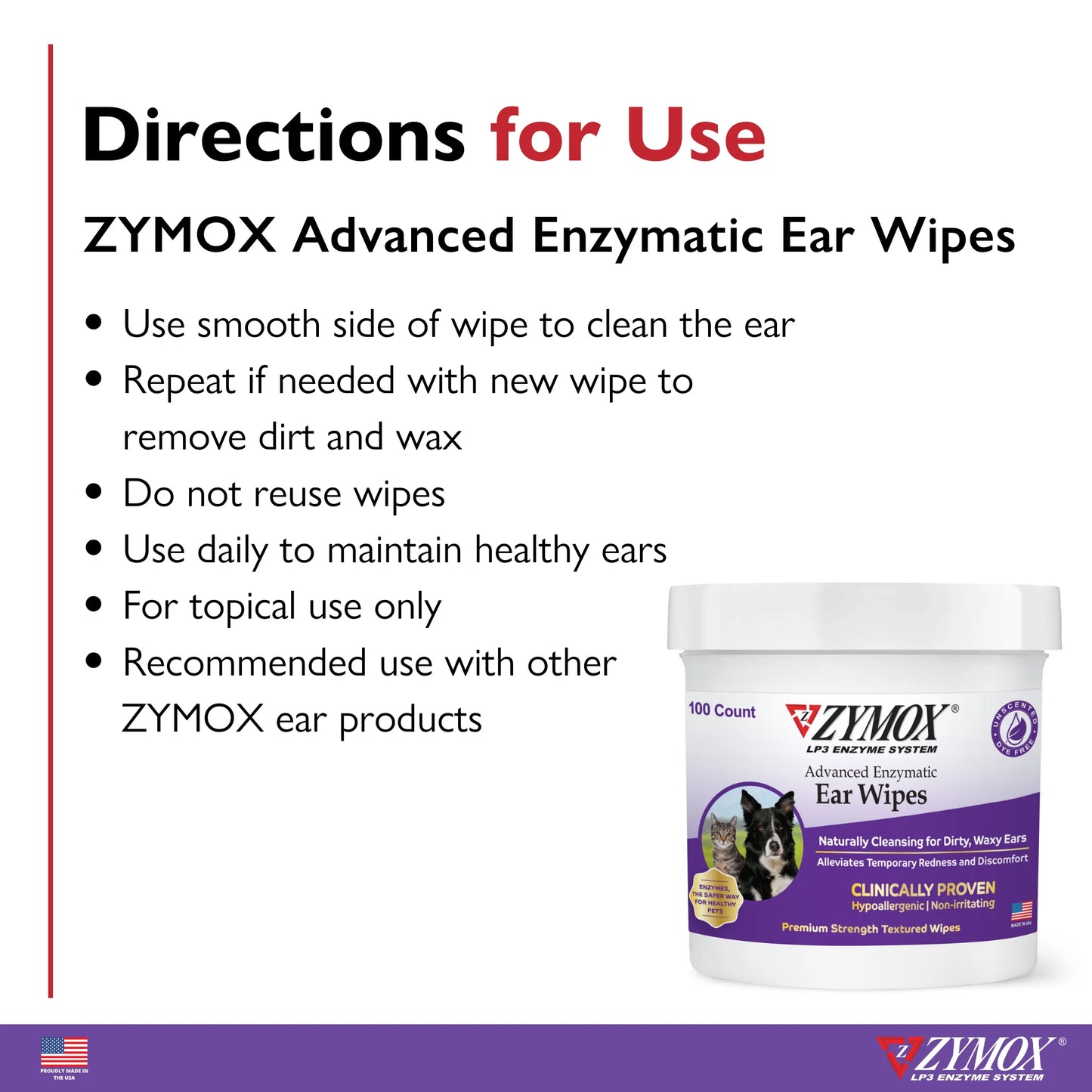 Zymox Dog Health Advanced Enzymatic Ear Wipes 100 ct