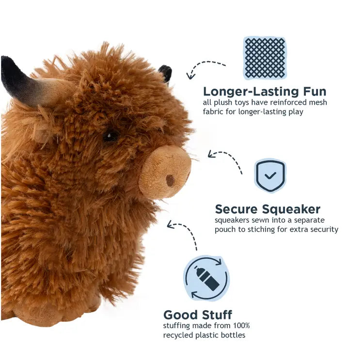 Tall Tails Highland Cow with Squeaker Dog Toy