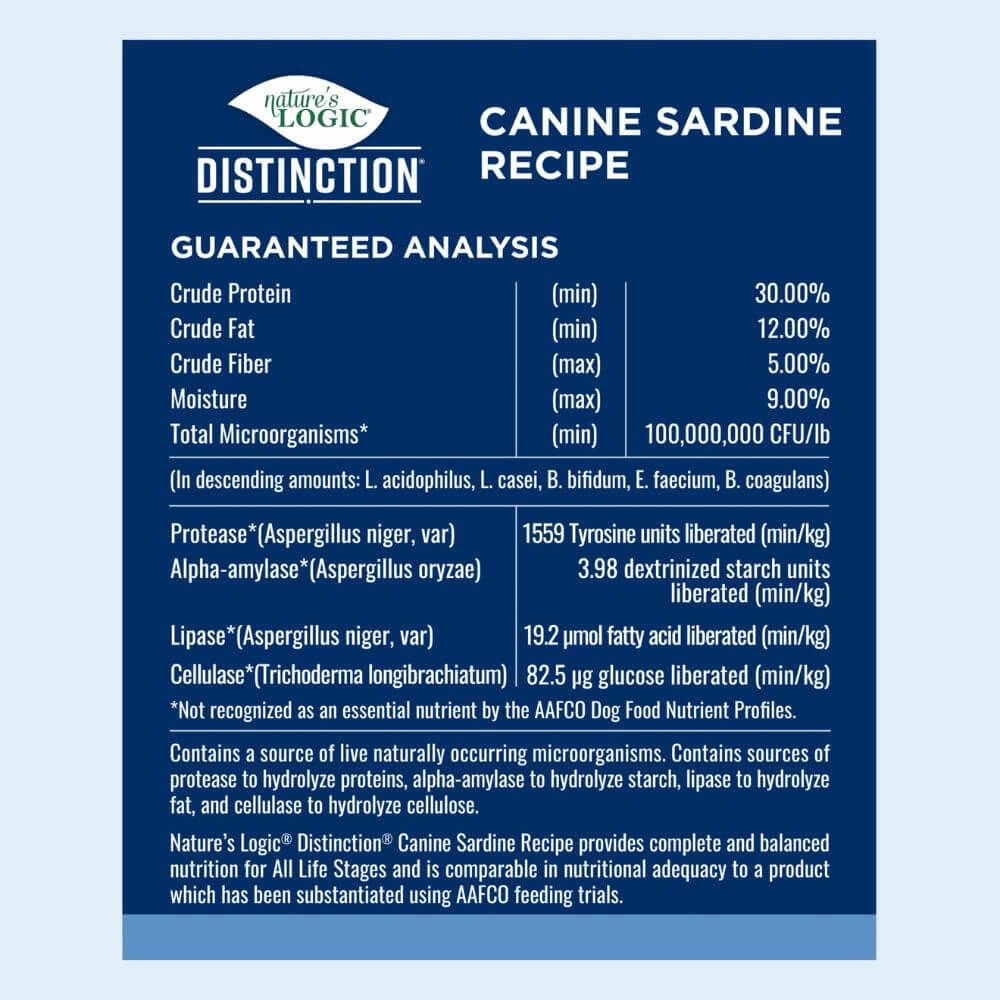 Nature's Logic Distinction Dry Dog Food - Gluten Free with Healthy Grains & Probiotics - Sardine Recipe