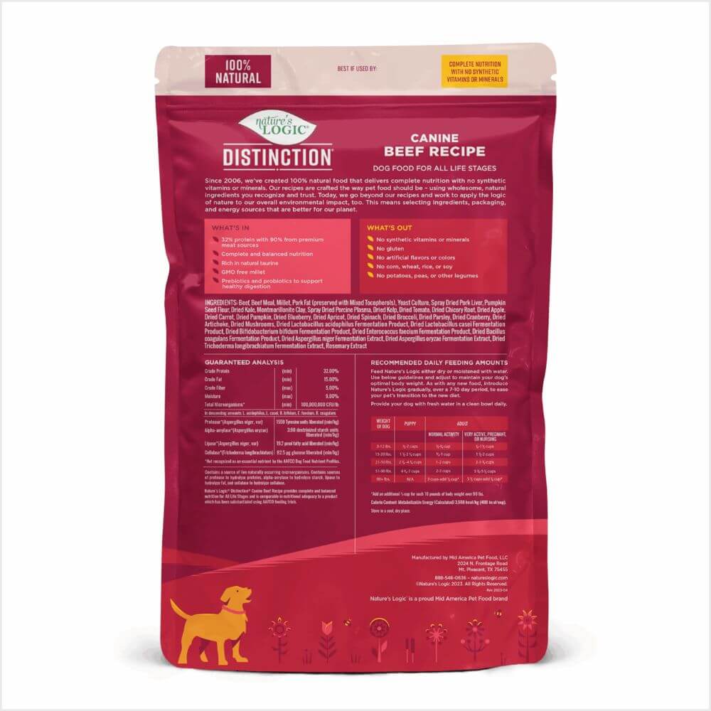 Nature's Logic Distinction Dry Dog Food - Gluten Free with Healthy Grains & Probiotics - Beef Recipe