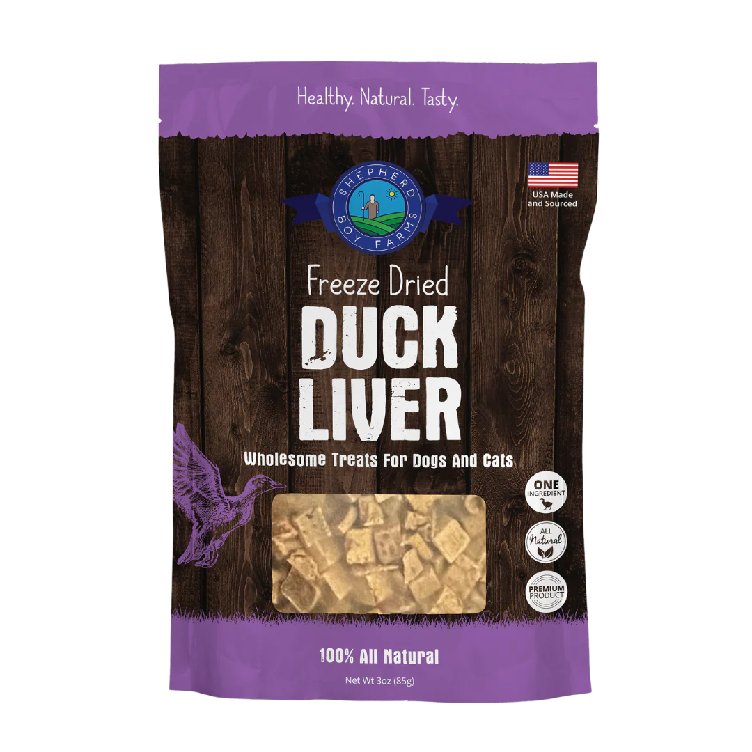Shepherd Boy Farms Duck Liver Freeze-Dried Dog & Cat Treats, 3-oz