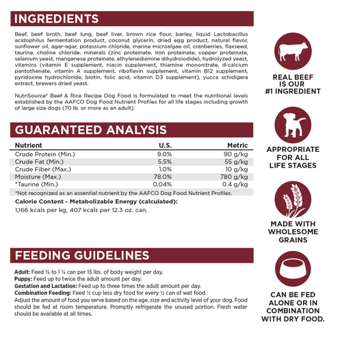 NutriSource® 12.3oz Beef & Rice Recipe Dog Food