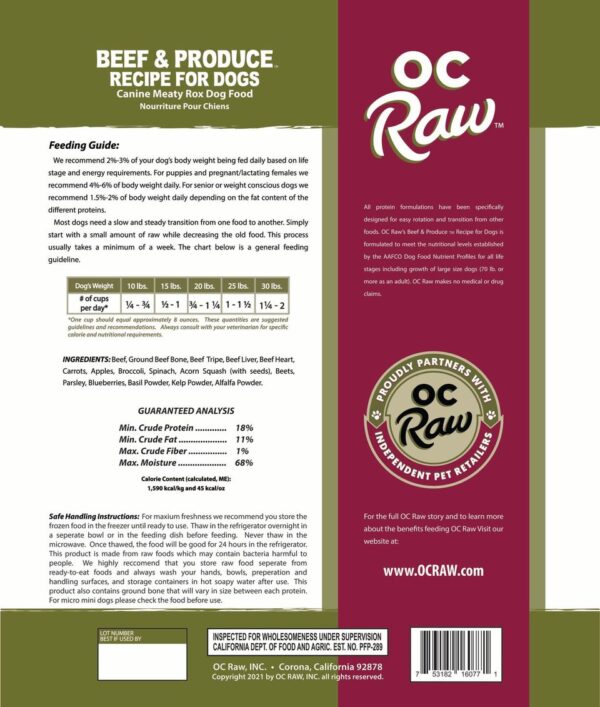 OC Raw BEEF & PRODUCE ~ 3# Meaty Rox