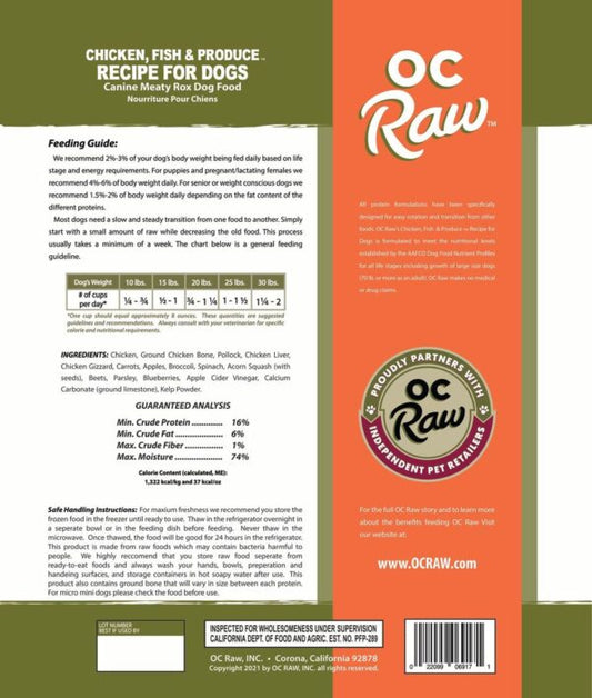 OC Raw Dog Frozen Chicken, Fish, & Produce Meaty Rox 3#