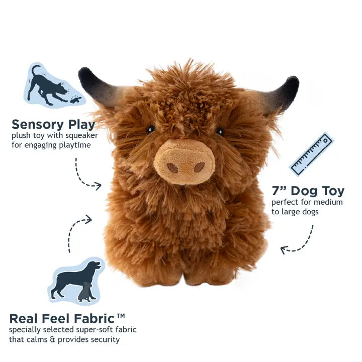 Tall Tails Highland Cow with Squeaker Dog Toy