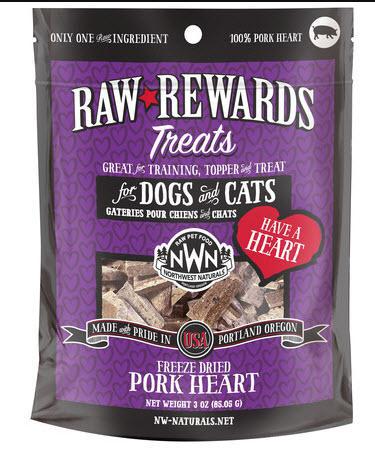 Northwest Naturals Dog Treat FD Raw Rewards Heart Pork 3 oz