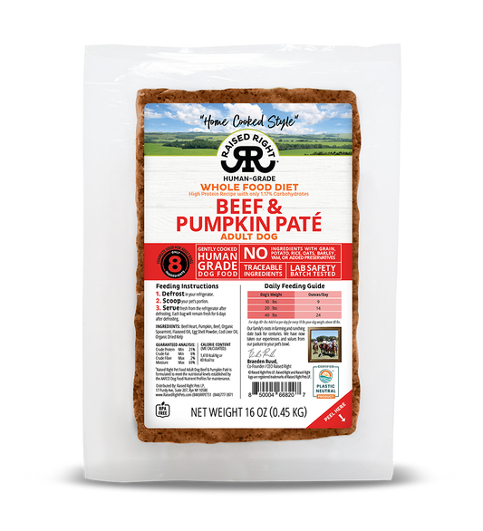 Raised Right Beef & Pumpkin Paté for Adult Dogs