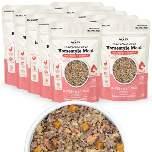 Dave's Chicken & Salmon with Brown Rice, Goat Milk Pouch Recipe for Dogs- 9 oz Pouches