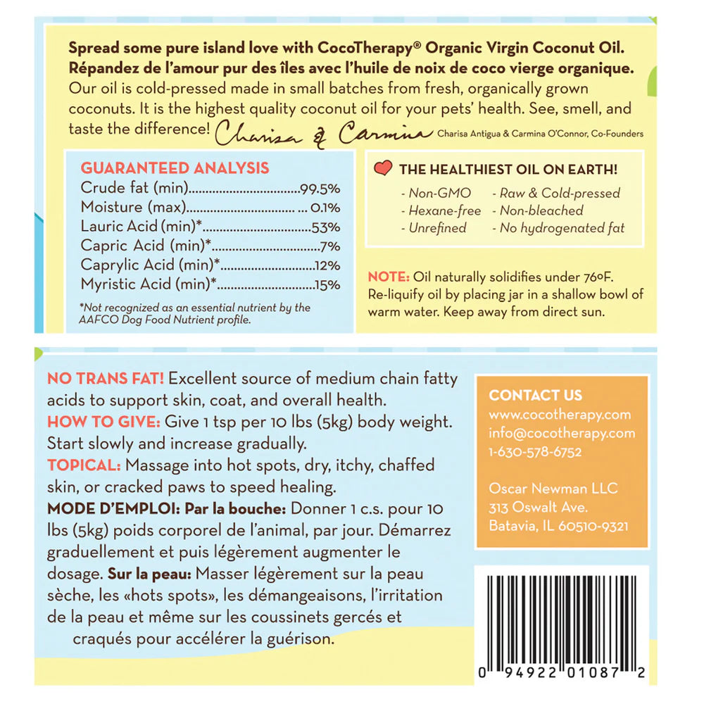 Virgin Coconut Oil (16oz) - USDA Certified Organic Coconut Oil for dogs, cats, & birds
