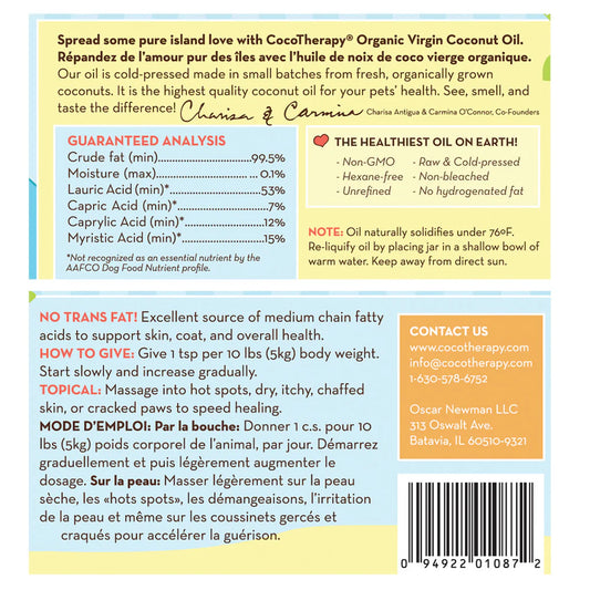 Virgin Coconut Oil (16oz) - USDA Certified Organic Coconut Oil for dogs, cats, & birds