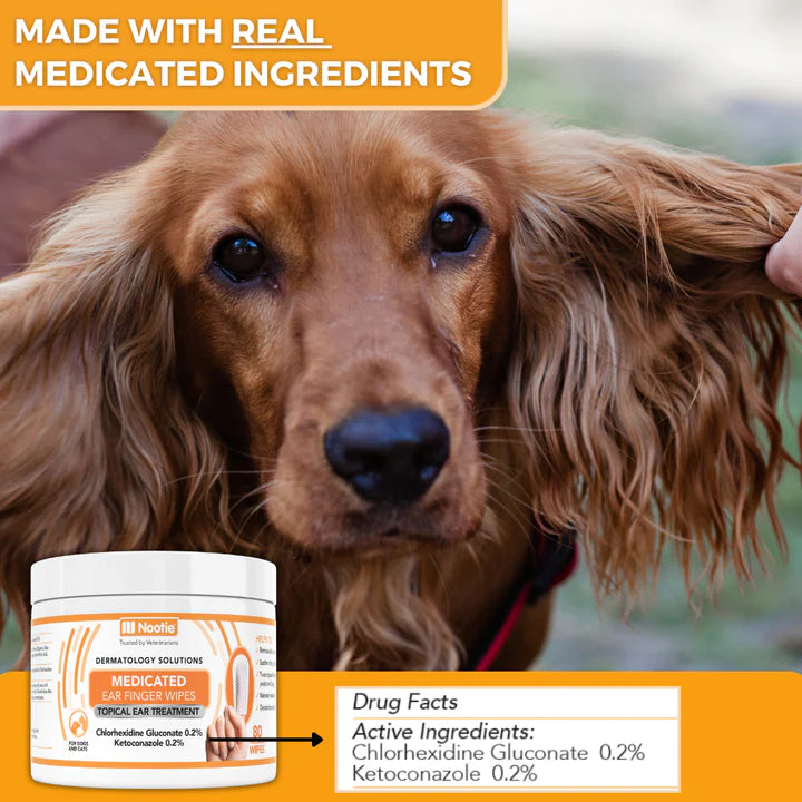 Medicated Ear Finger Wipes for Dogs and Cats-Topical Ear Treatment