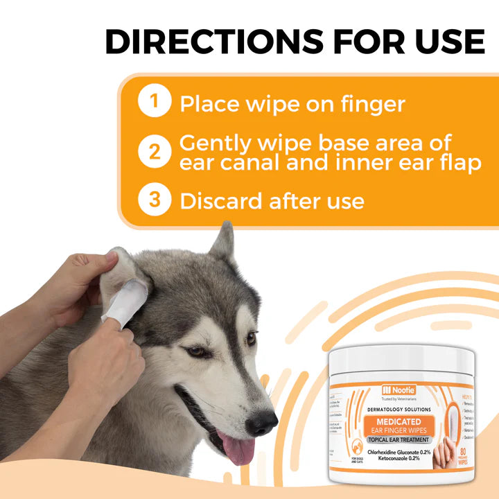 Medicated Ear Finger Wipes for Dogs and Cats-Topical Ear Treatment