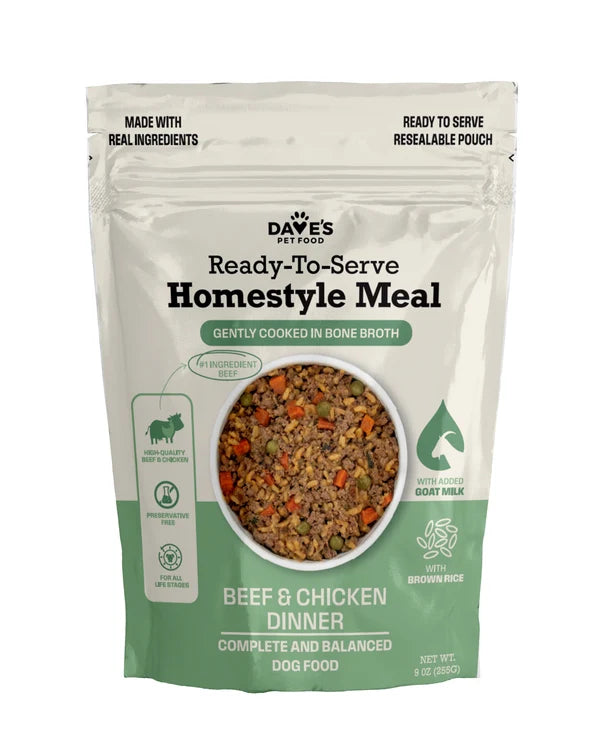 Dave's Beef & Chicken with Brown Rice, Goat Milk Pouch Recipe for Dogs 9 oz Pouches