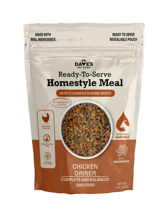 Dave's Chicken & Brown Rice, Goat Milk Pouch Recipe for Dogs 9 oz Pouches