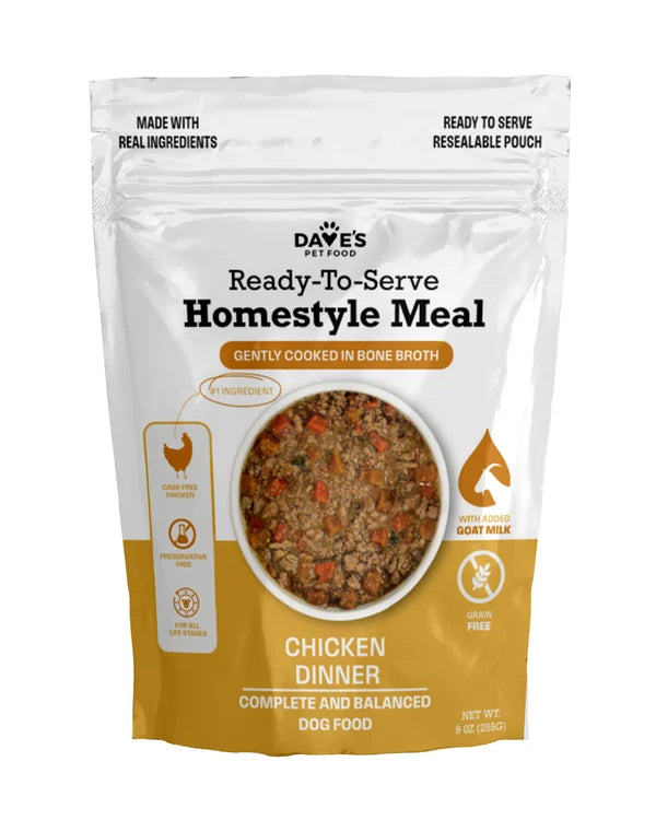 Dave's Grain-Free Goat Milk, Chicken Dinner Pouch Recipe for Dogs - 9 oz Pouches