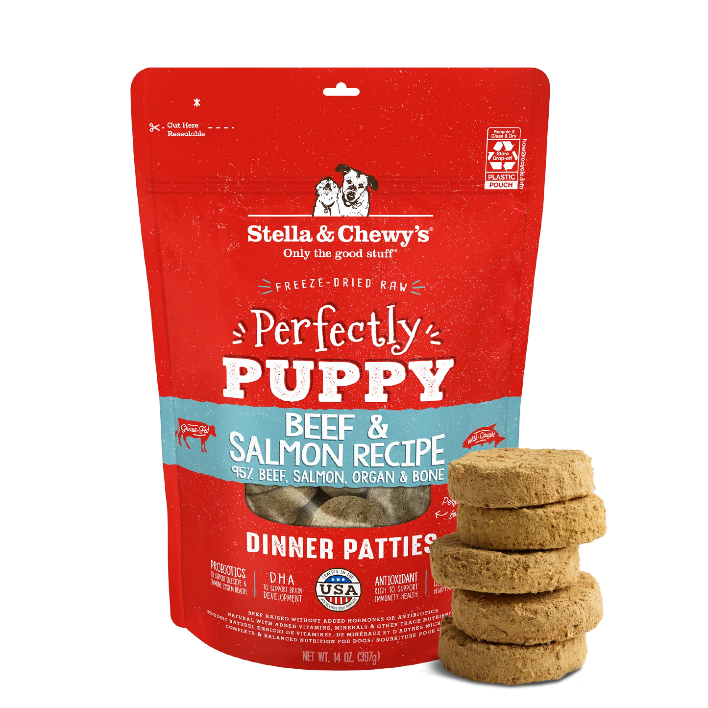 Perfectly Puppy Beef & Salmon Freeze-Dried Raw Dinner Patties for Dogs