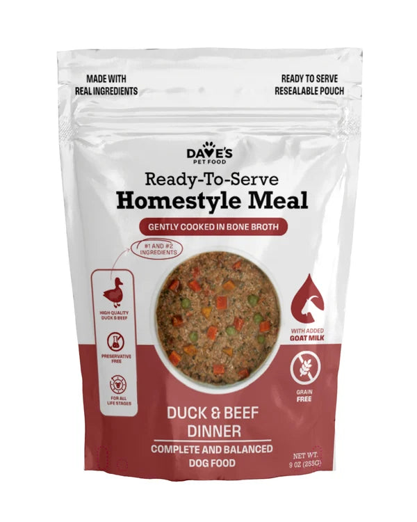 Dave's Grain-Free Goat Milk, Duck & Beef Pouch Recipe for Dogs - 9 oz Pouches