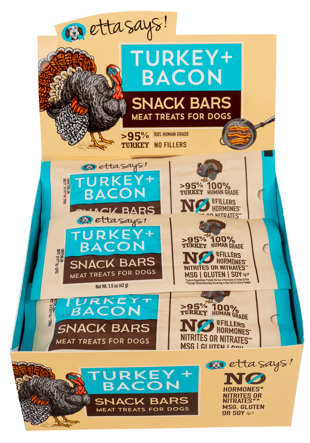 Etta Says! Snack Bars Human Grade Jerky Dog Treats, 1.5-oz bar