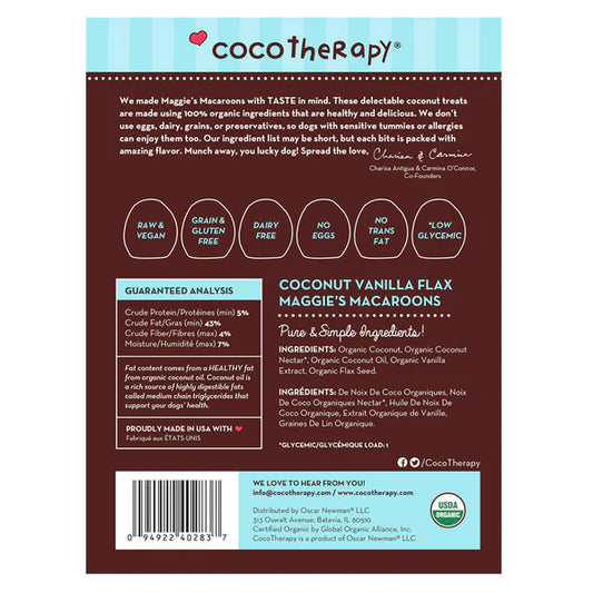 Maggie's Macaroons Coconut Vanilla Flax - Organic Coconut Treat for dogs