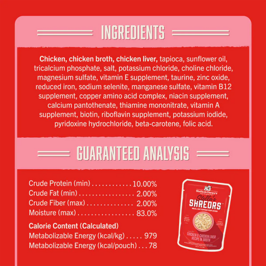 Stella's Shredrs Chicken & Chicken Liver Recipe in Broth for Dogs