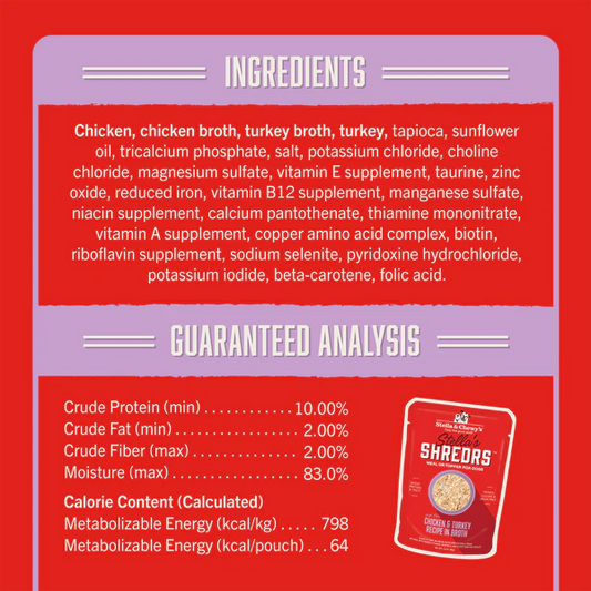 Stella's Shredrs Chicken & Turkey Recipe in Broth for Dogs