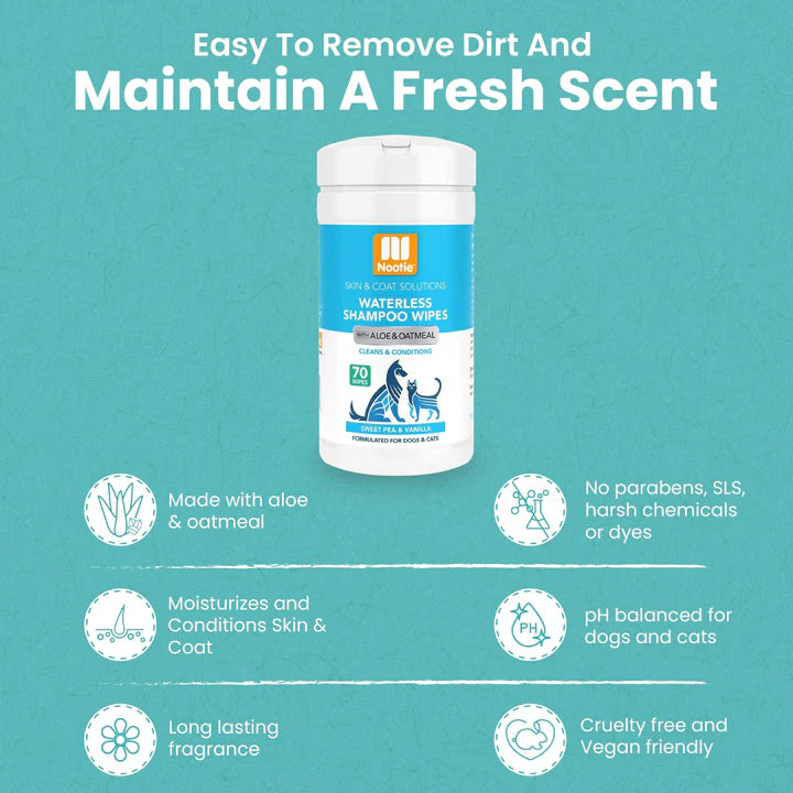 Waterless Shampoo Wipes with Aloe and Oatmeal Sweet Pea & Vanilla