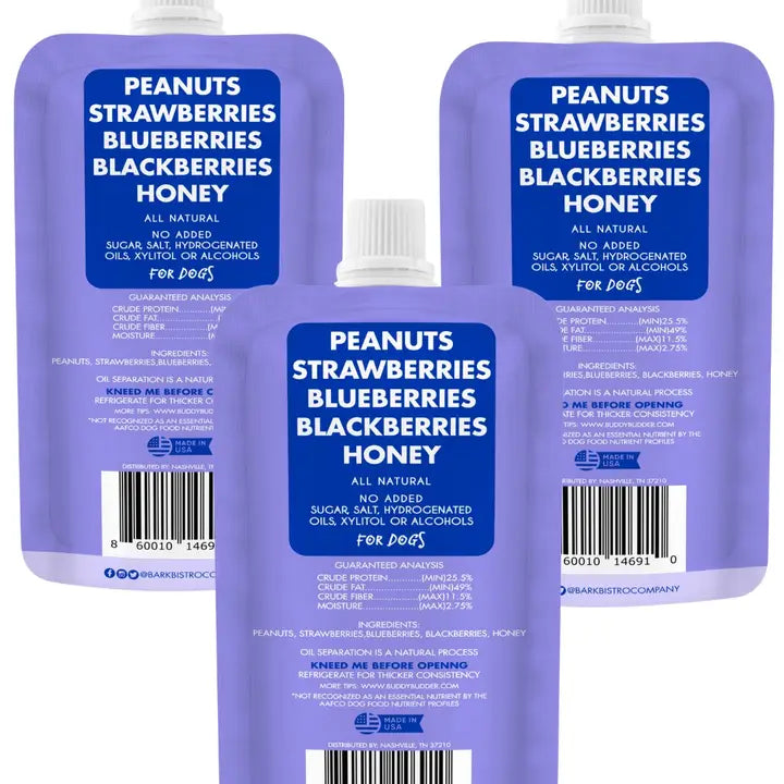 Dog Peanut Butter - 4oz Squeeze Packs Superberry Budder