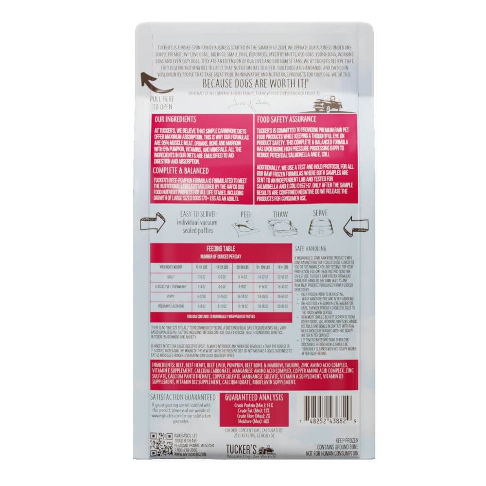 Tucker's Raw Frozen Dog Food Beef & Pumpkin Formula