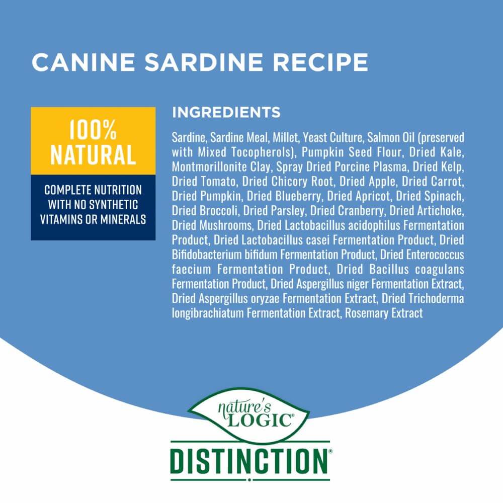Nature's Logic Distinction Dry Dog Food - Gluten Free with Healthy Grains & Probiotics - Sardine Recipe