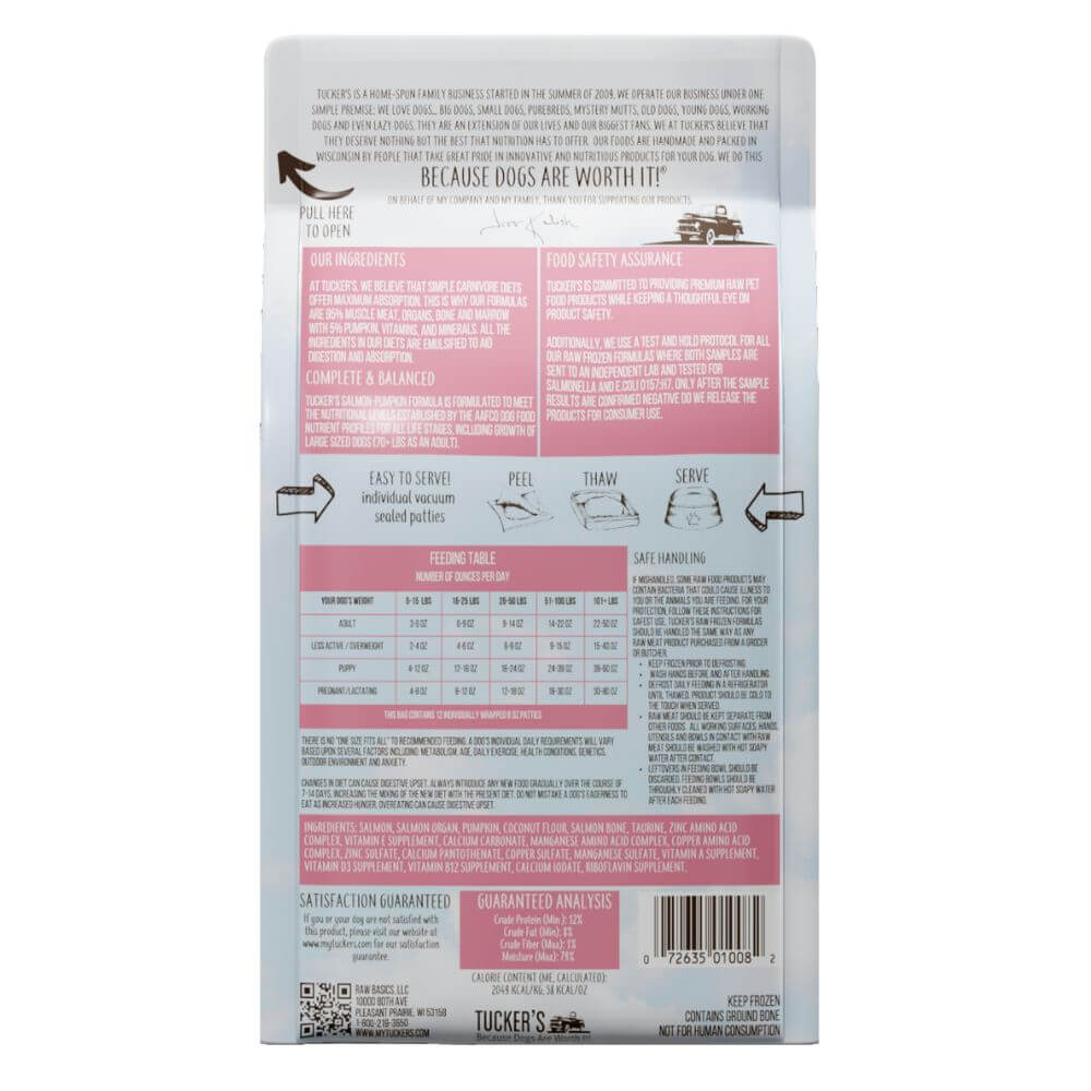 Tucker's Raw Frozen Dog Food Salmon & Pumpkin Formula