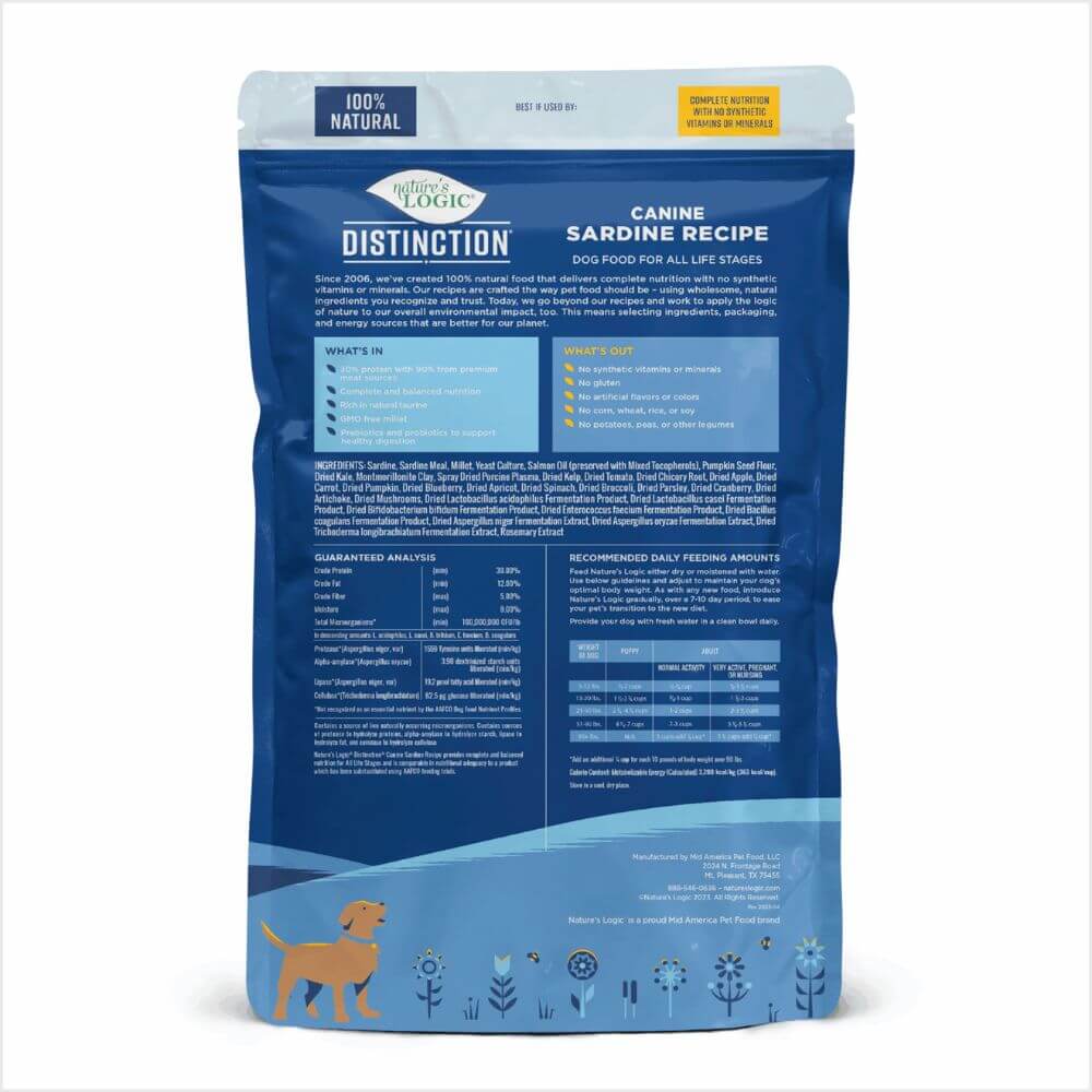 Nature's Logic Distinction Dry Dog Food - Gluten Free with Healthy Grains & Probiotics - Sardine Recipe