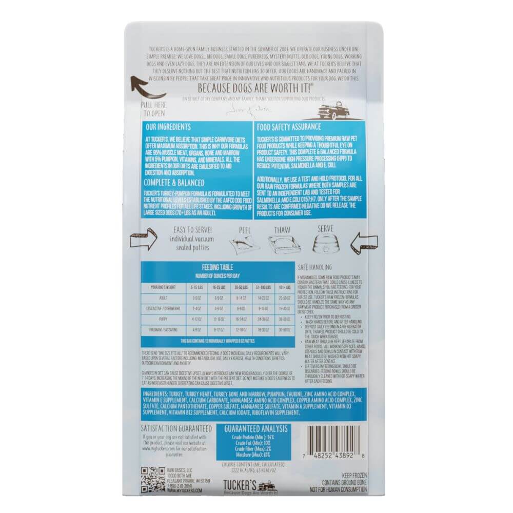 Tucker's Raw Frozen Dog Food Turkey & Pumpkin Formula