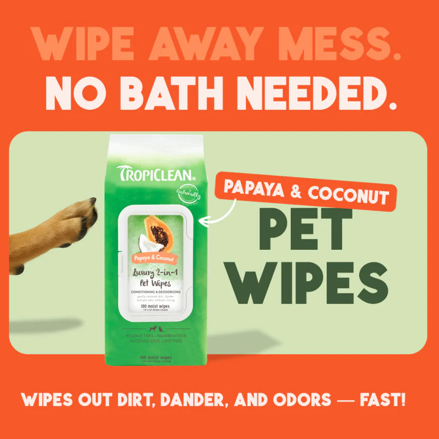 TropiClean Papaya & Coconut Luxury 2-In-1 Pet Wipes