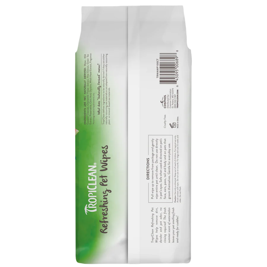 TropiClean Watermelon 2-In-1 Refreshing Wipes for Dogs & Cats