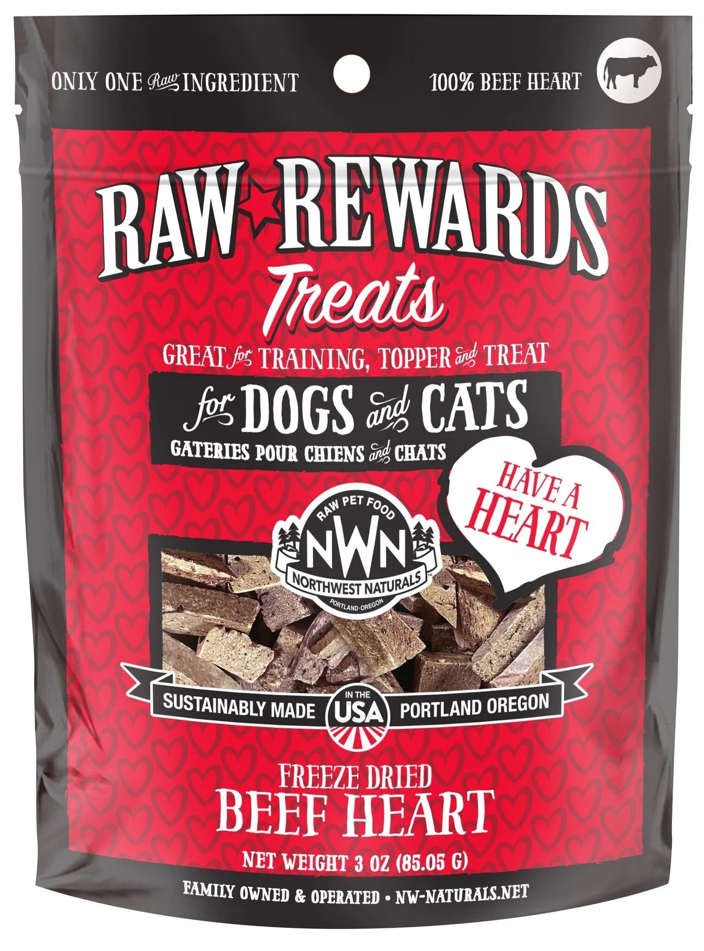 Northwest Naturals Dog Treat FD Raw Rewards Heart Beef Value Pack 10 oz