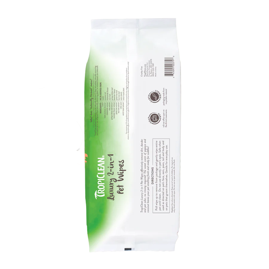 TropiClean Papaya & Coconut Luxury 2-In-1 Pet Wipes