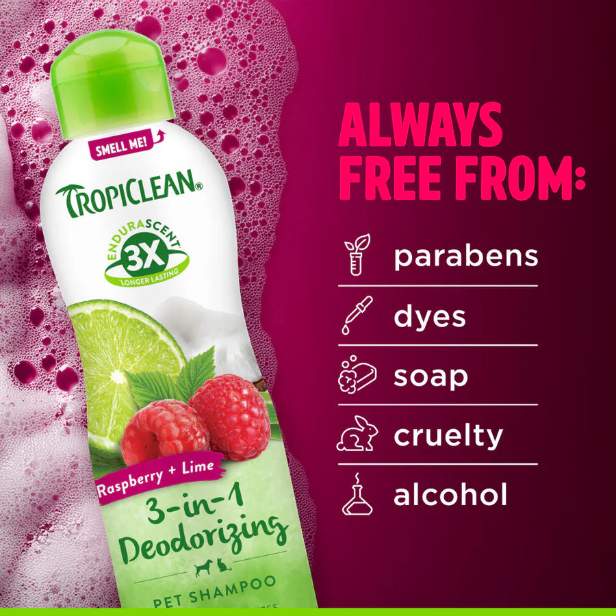 TropiClean EnduraScent Raspberry Lime Deodorizing Pet Shampoo